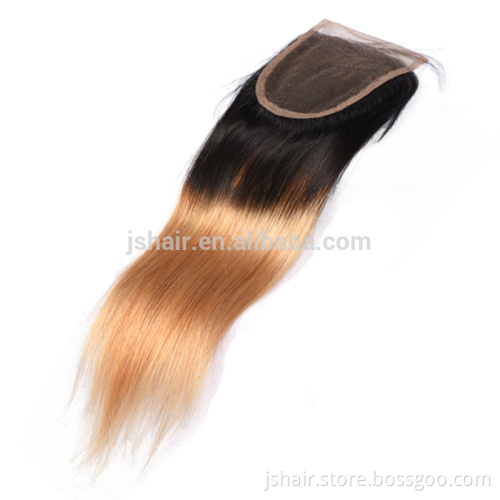 two tone 1b#27 colour straight virgin brazilian hair cheap human hair lace closure with baby hair